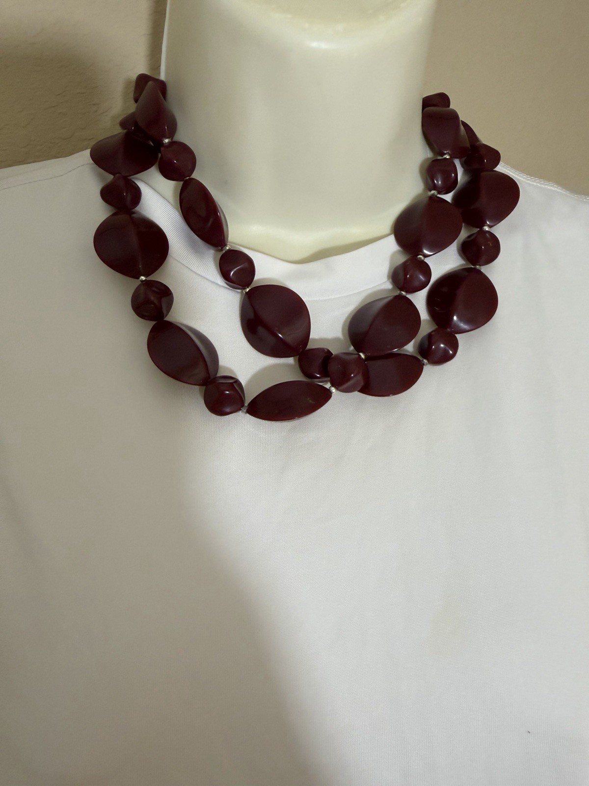 Statement Chunky Burgundy / Berry-red Necklace