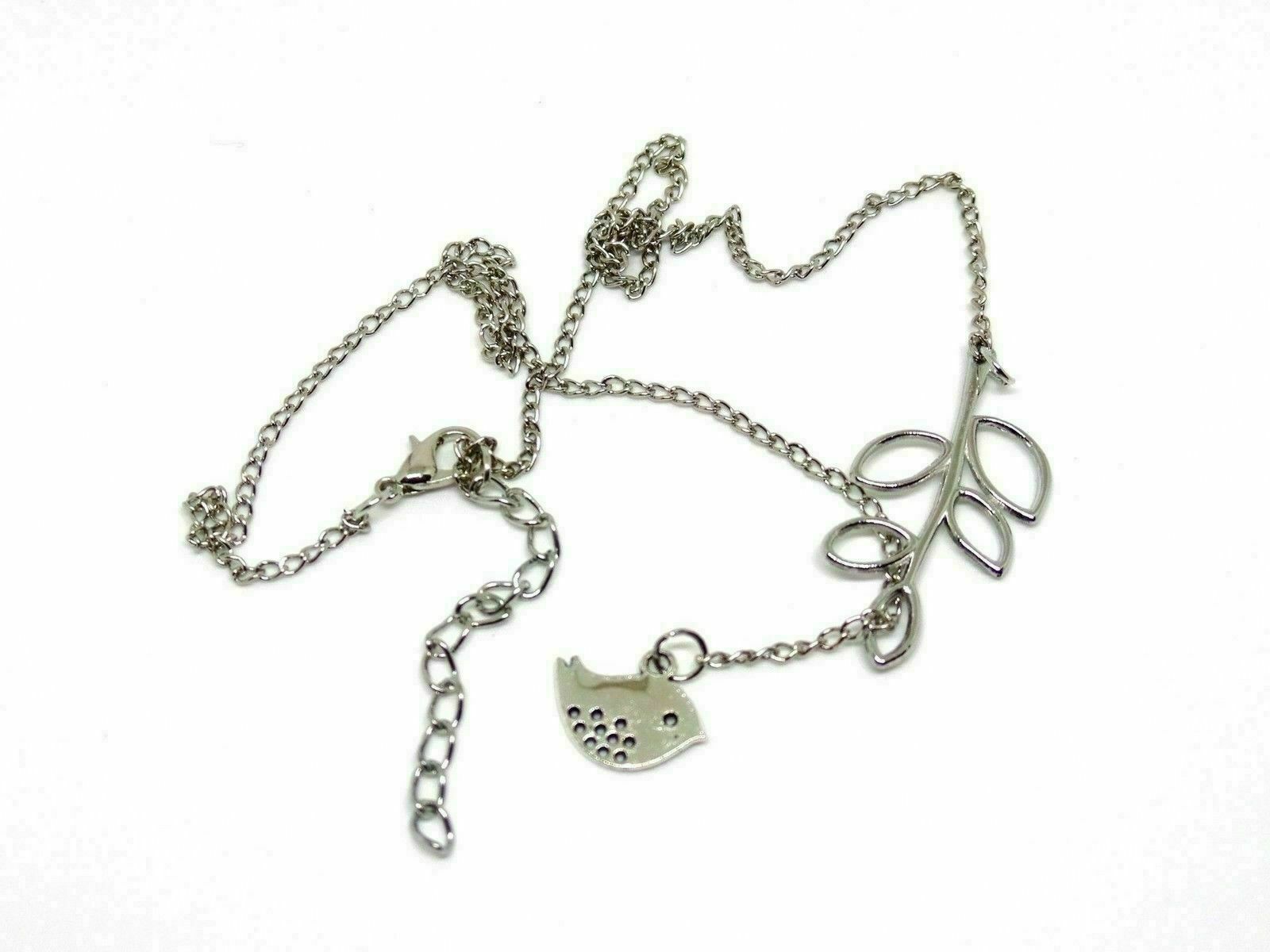 USA Elegant Spring Time Silver Bird and Leaves Lariat Pendant Necklace Jewelry