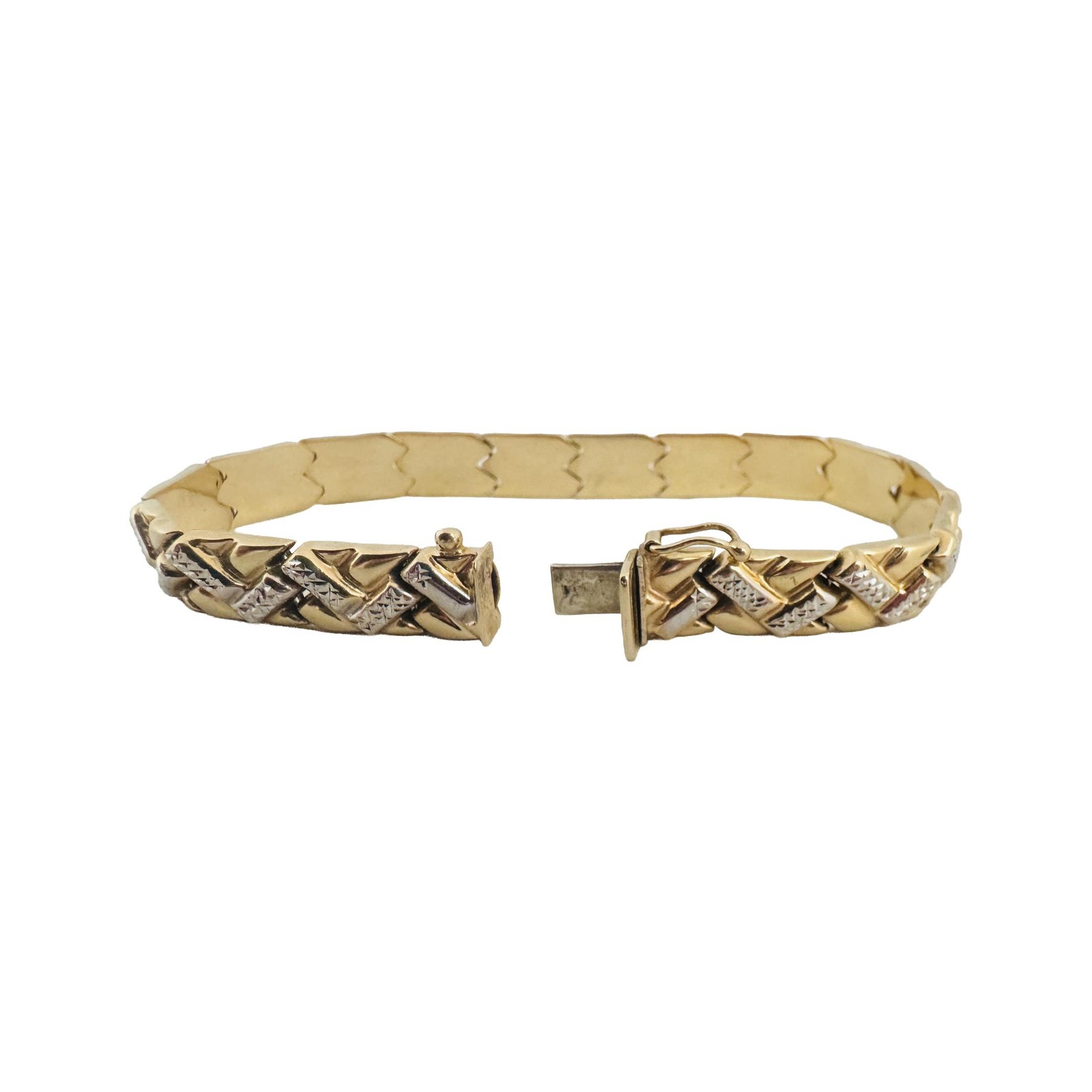 14k Yellow and White Gold 11.7g Diamond Cut Fancy Link Bracelet 7.25″