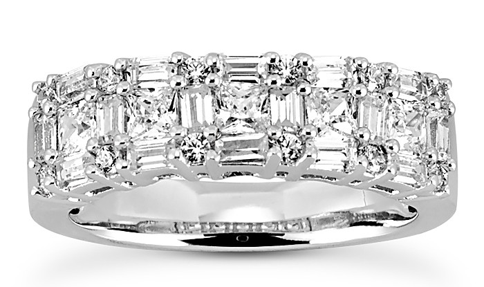 2.62 ct Princess Round & Baguette Diamond Wedding Ring 14K White Gold Band #322