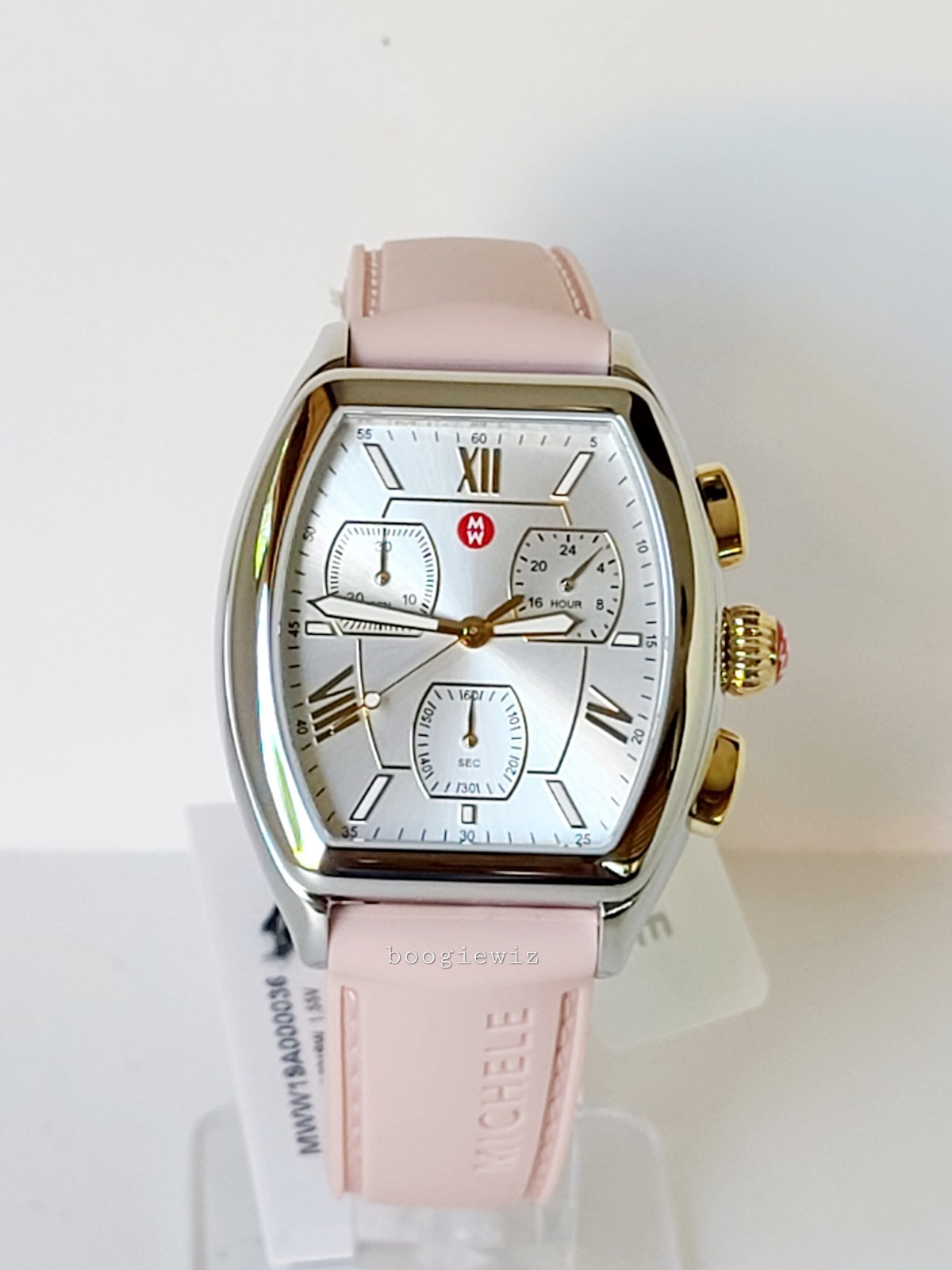 MICHELE SWISS MADE CHRONOGRAPH PINK RELEVE SILVER WATCH, MWW19A000036, NIB
