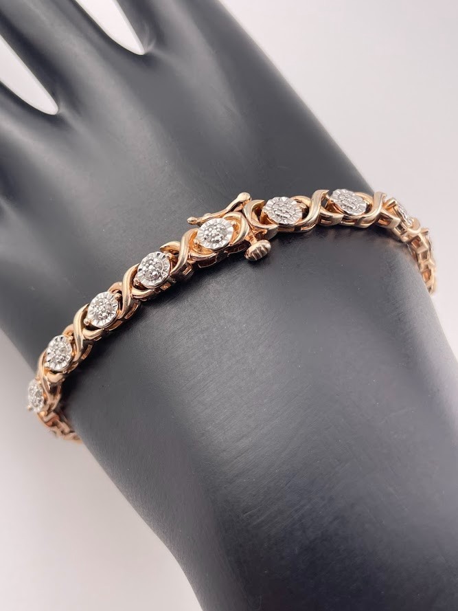 UNIQUE DESIGNS ROSE GOLD OVER 925 STERLING SILVER TENNIS BRACELET 7″ 3339