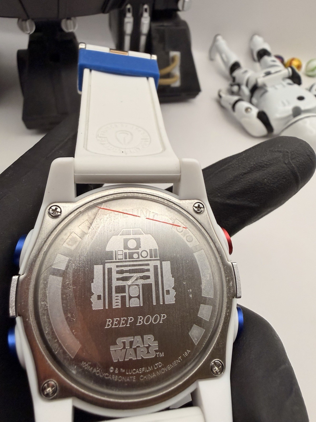 Nixon Star Wars R2-D2 Unit Watch, Featuring a 44mm White Case and a Blue Bezel.