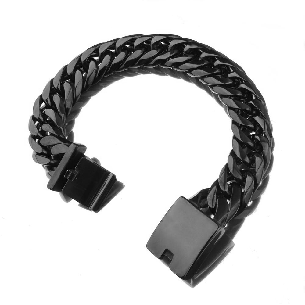 Men’s Silver/Gold/Black Stainless Steel Curb Cuban Chain Link Bracelet 7″-11″