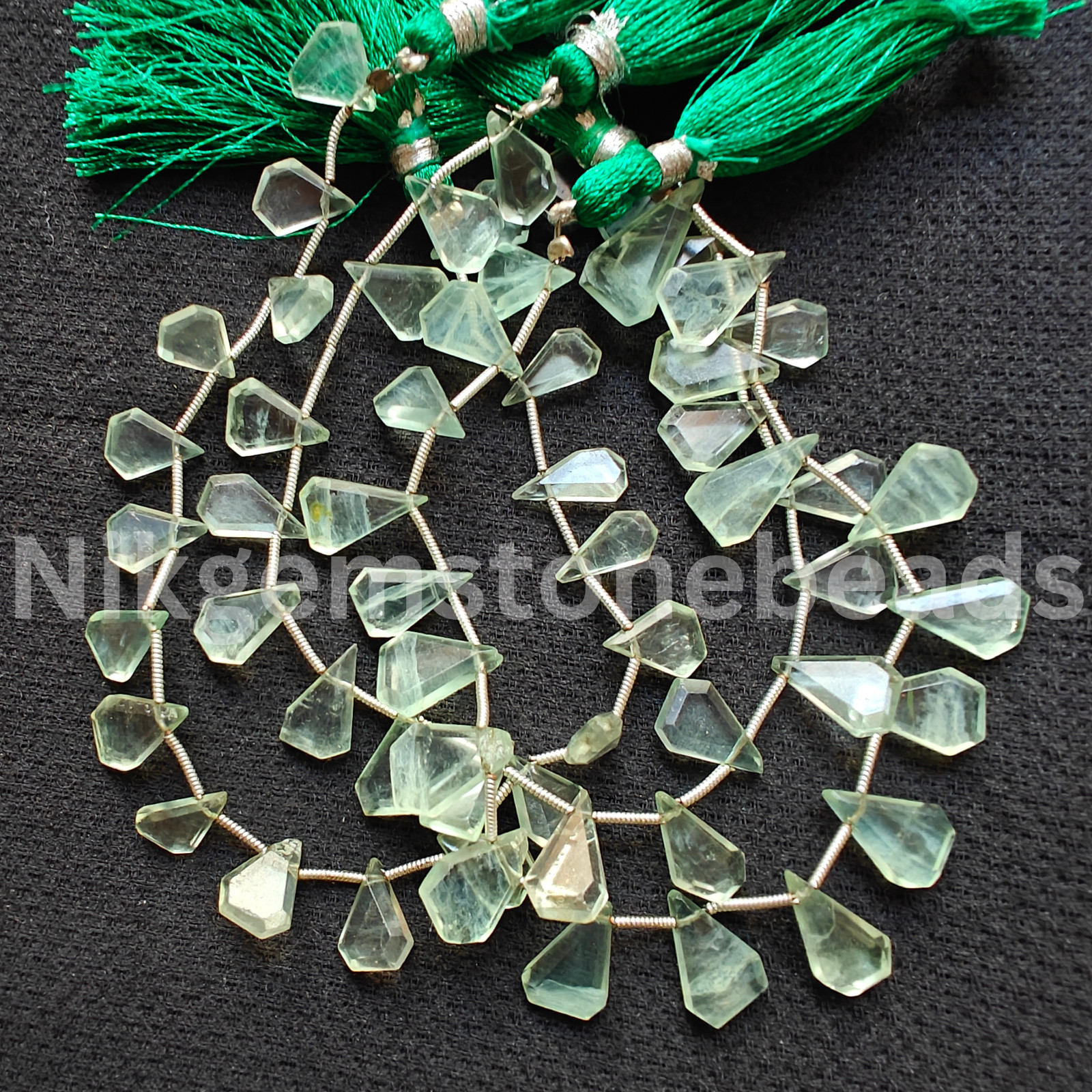 Natural Green Fluorite Beads, Briolette Faceted Cut Triangle Gems, 10.50-13.0 MM