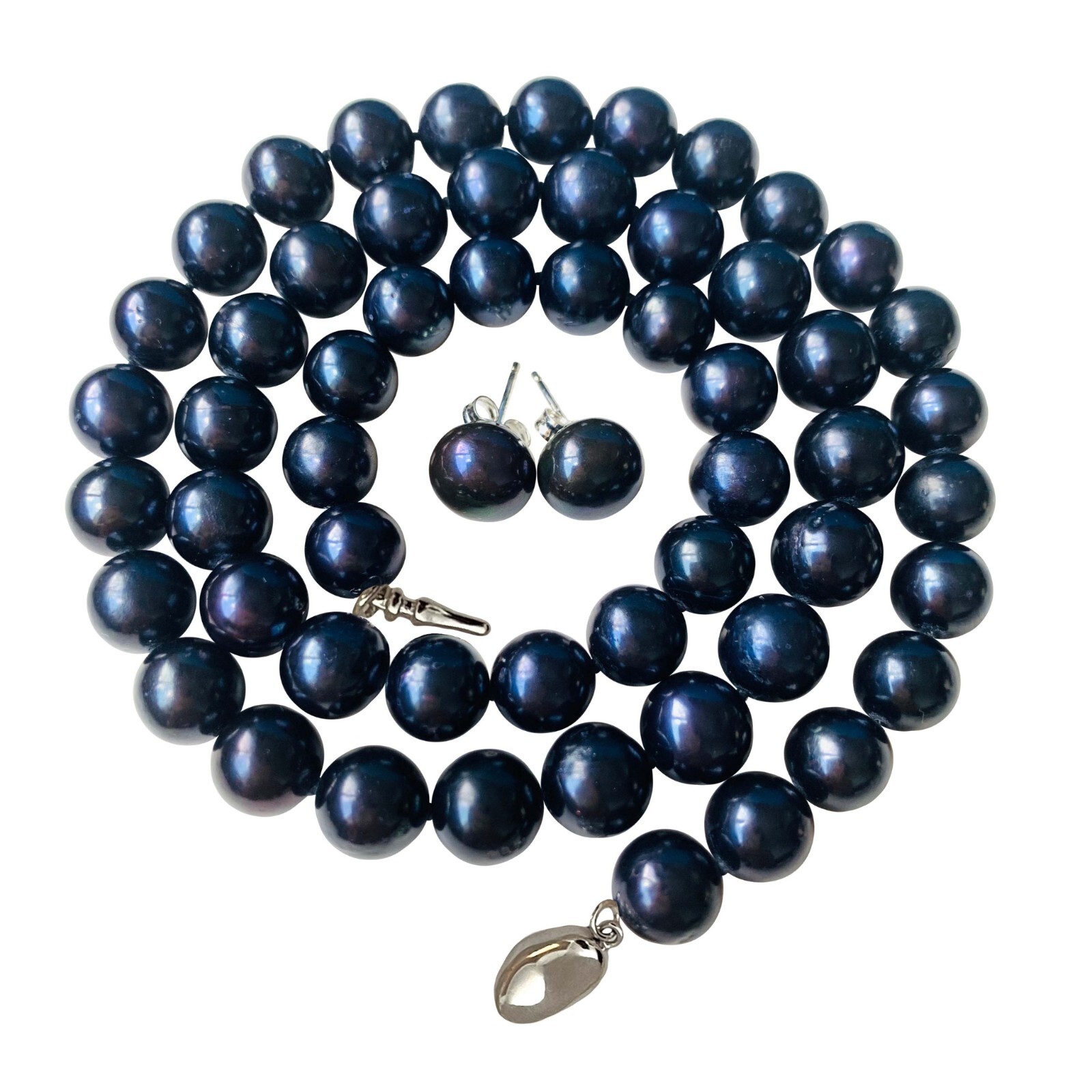 16 18 20 24 30 36 Inch ROUND 8-9mm Black Pearl Necklace Earrings Set Freshwater