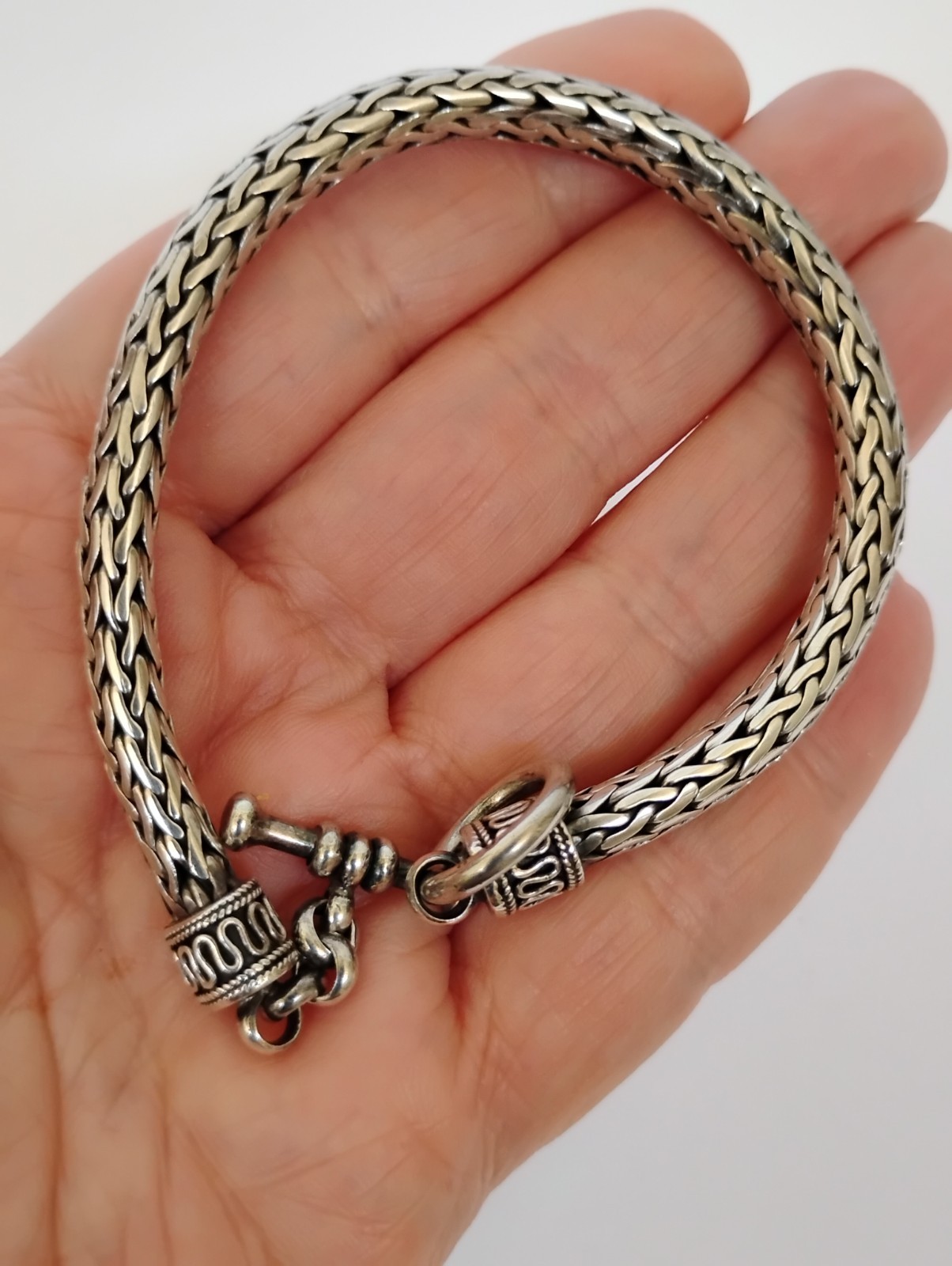 Sterling Silver 6mm Wheat Braided Link Toggle Bracelet 925 Oxidized 33.9g