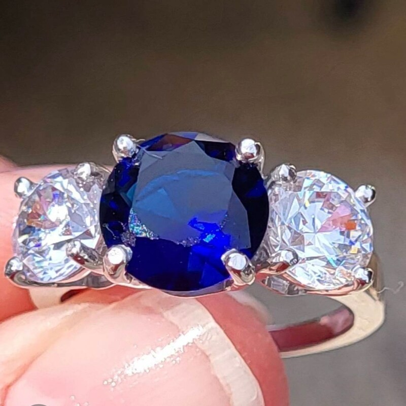 3.50 Ct Round Cut Natural Sapphire Diamond Wedding Ring 14K White Gold Size 7