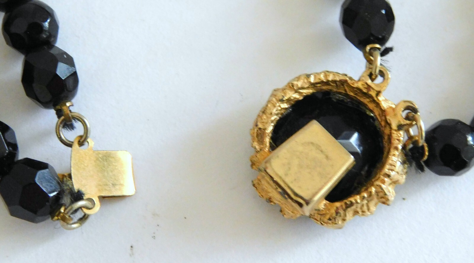 Gorgeous Vintage Jet Black Faceted Glass Double Strand Necklace Ornate Clasp