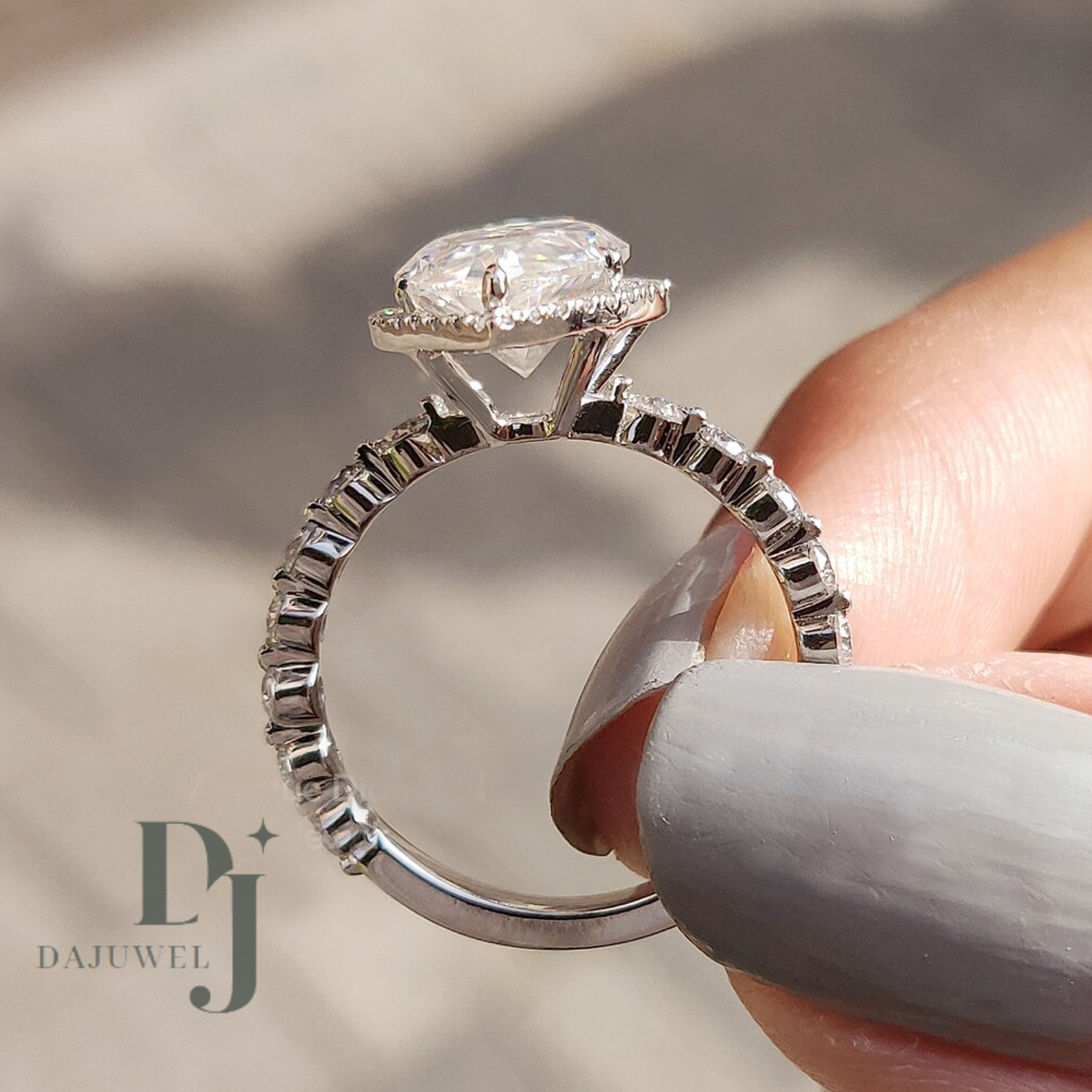 2.80 CT Excellent Pear Cut Moissanite Halo Engagement Ring Solid 14K White Gold