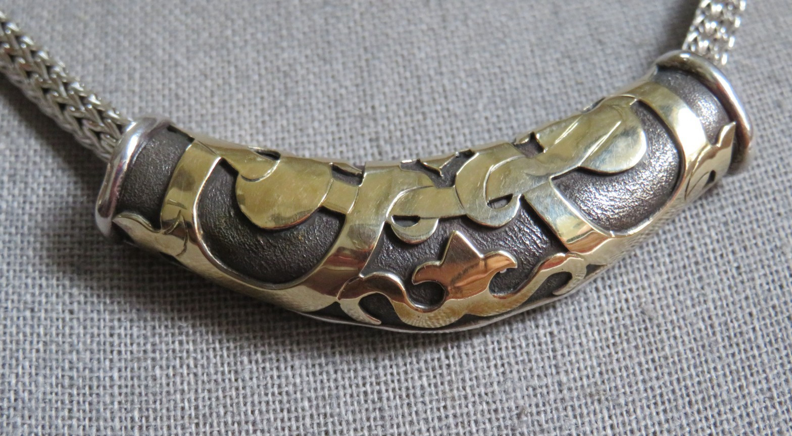 “John Hardy” Sterling Silver & 18k Yellow Gold Dayak Slide/ Enhancer Pendant