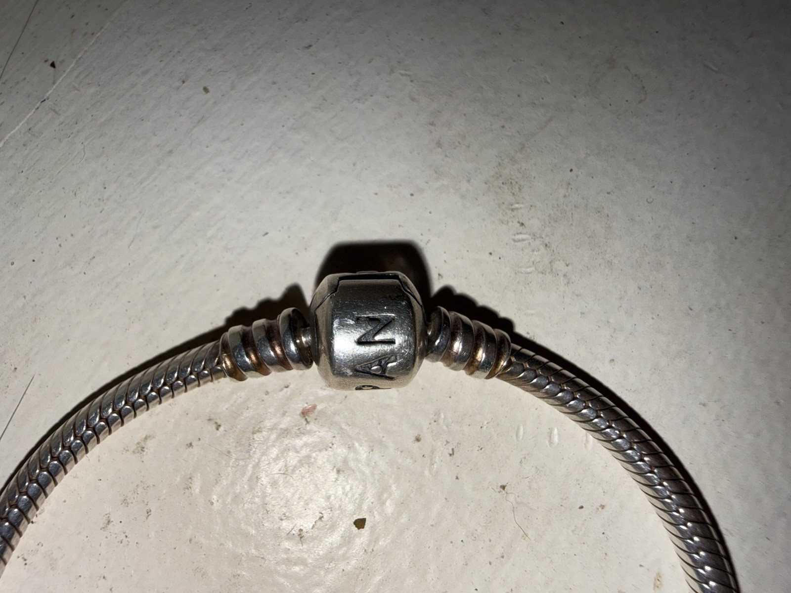 Signed 925 Sterling Silver Snake Chain Charm Bracelet + Safety Chain