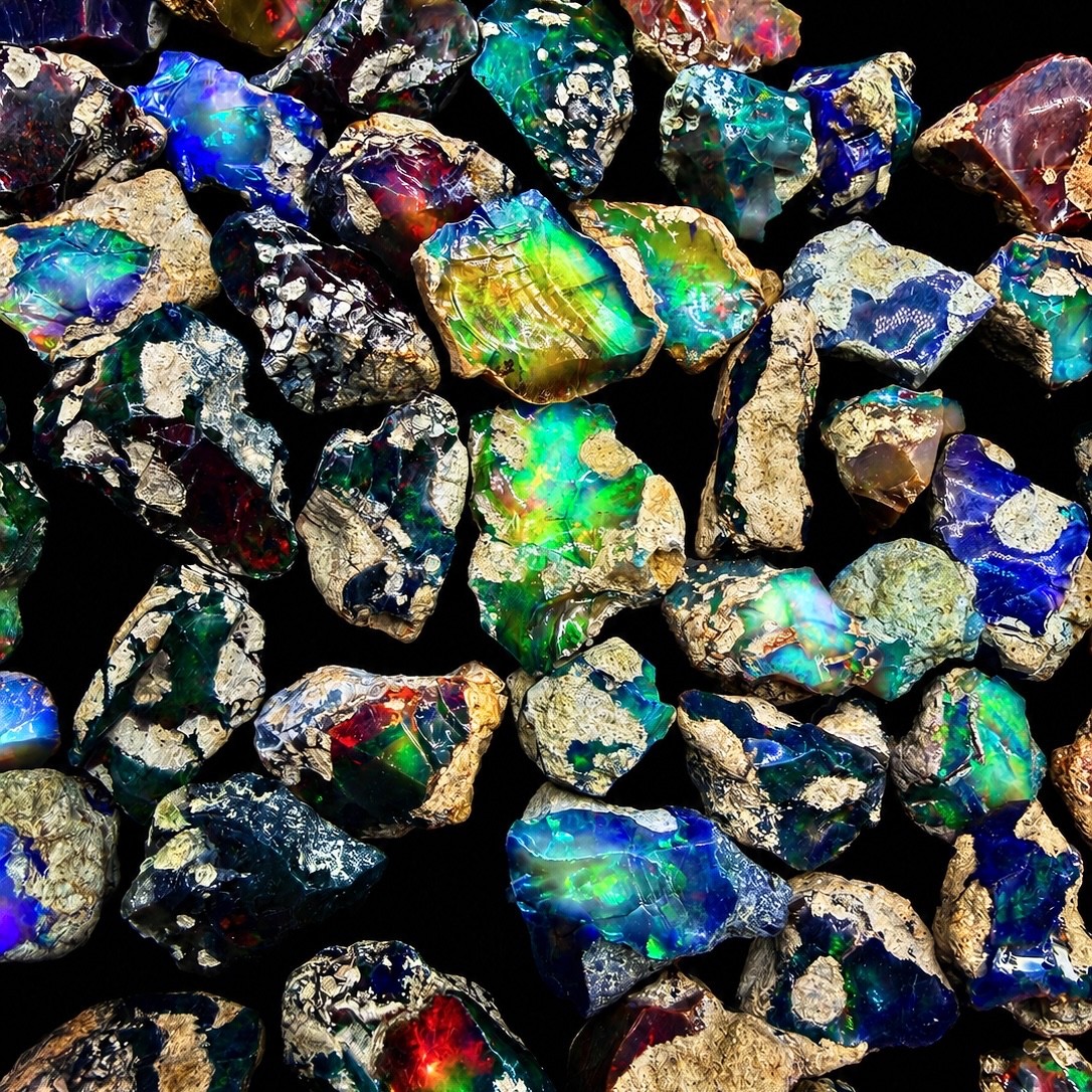 Natural Black Ethiopian Opal Rough Lot Multi Fire Raw Dry Opals Wholesale