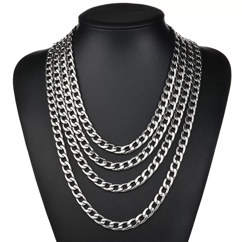 2-13mm Men’s 316L Stainless Steel Silver Curb Link NK Necklace Chain Wholesale
