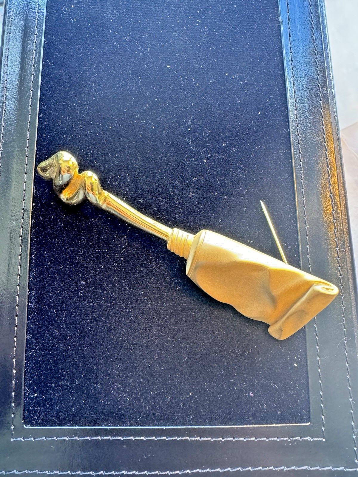 Vintage JJ Jonette Gold-Toned Signed Brooch Pin 3.5″ Tube of Paint and Swirl