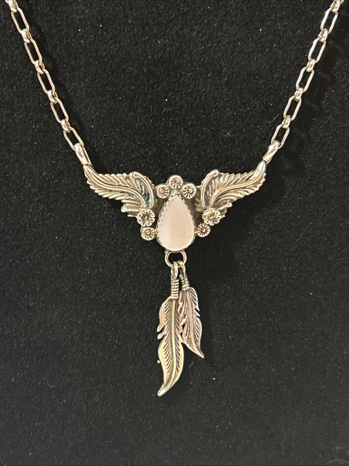 Vintage Navajo Shop-Cast Sterling Silver Feather Necklace 10.7 Grams 16″ Chain