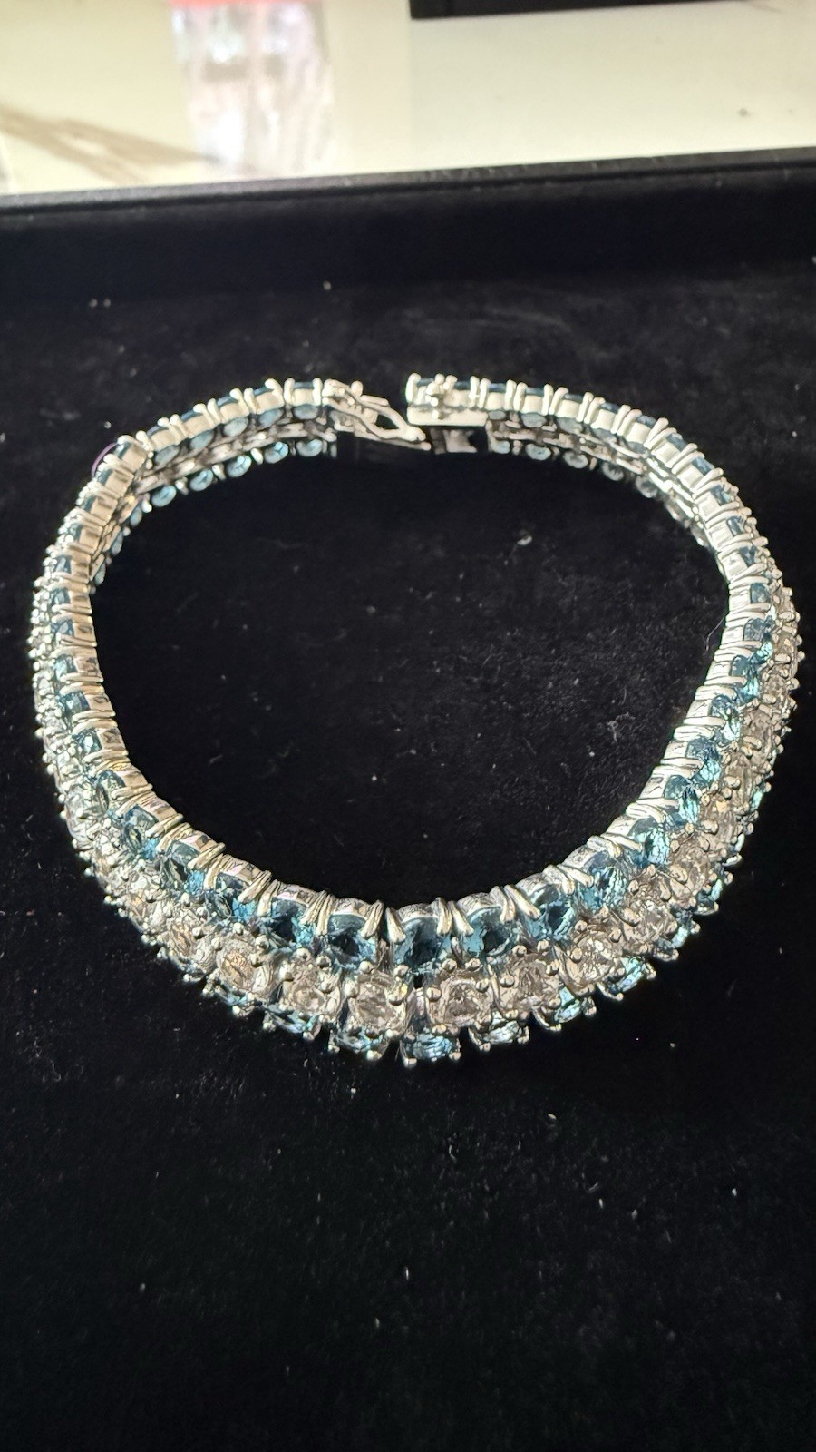 Tenis Bracelet 925 Sterling Silver Blue & White Topaz Bracelet 8” Inches Long