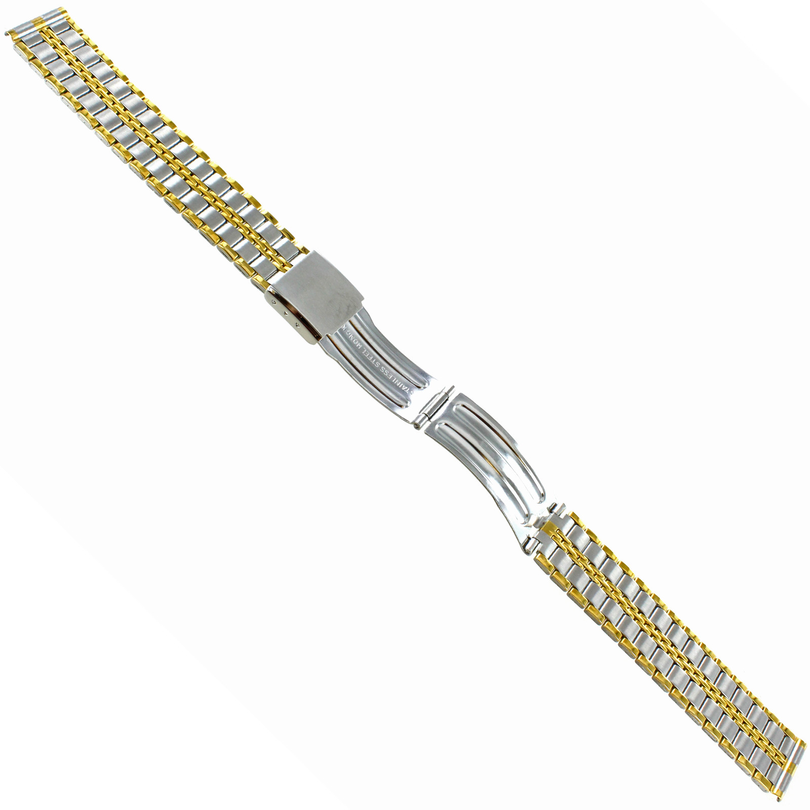 16 or 18mm Hirsch Two Tone Stainless Steel Deployment Band Clasp Watch Band 250