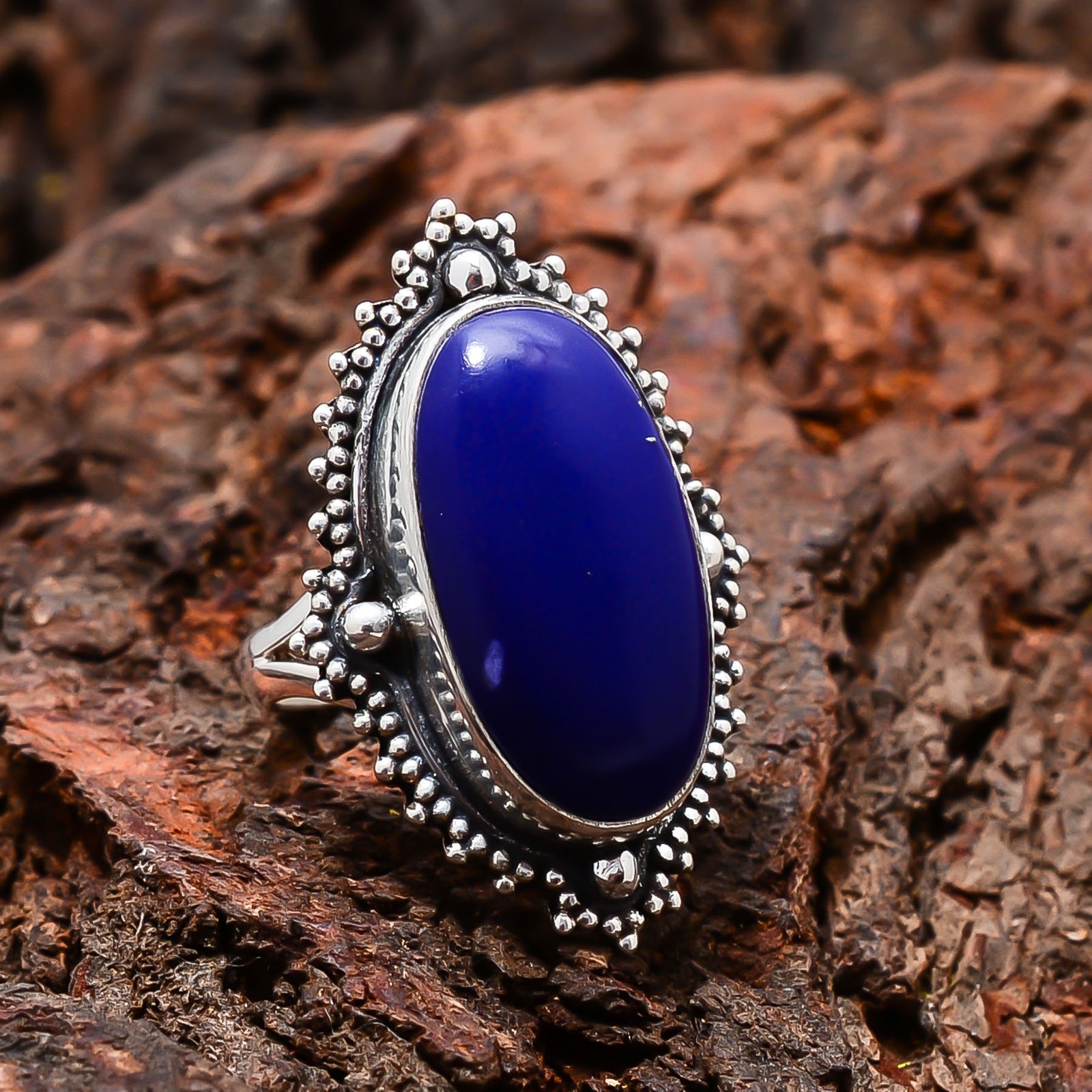 Lapis Lazuli Sterling Silver Bold Oval Statement Ring S.7.5 R125420