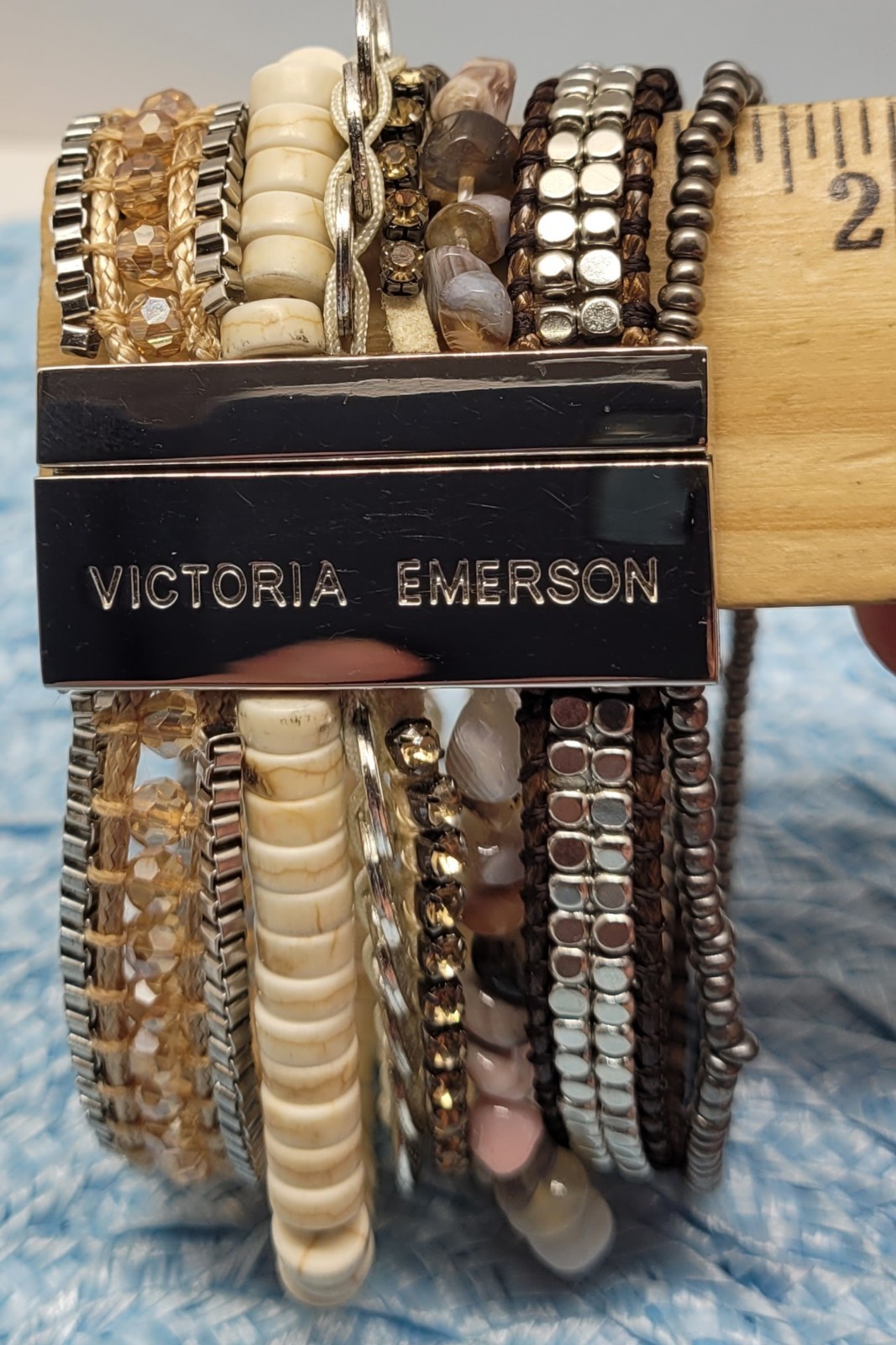 Victoria Emerson Natural Beaded Wrap Cuff Bracelet Multi Strand, Layered Magnet