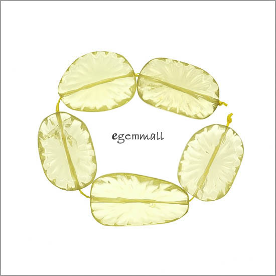 5 Large Lemon Quartz Carved Pear Pendant Beads ap. 27-40mm #78306