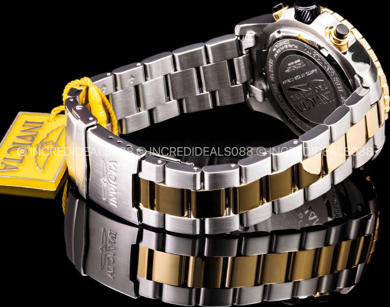 Invicta Men PRO DIVER SCUBA 18K GOLD SILVER Black Dial Two Tone Bracelet Watch