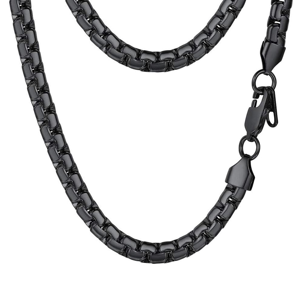 Men’s Stainless Steel Flat Box Chain Necklace 3mm 5mm 8mm Silver Gold Black
