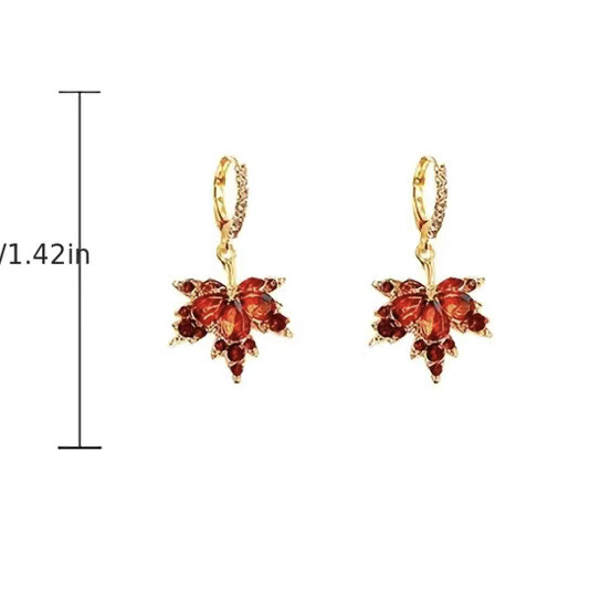 Red Maple Leaf Autumn Fall Lover Dangle Lever Back Earrings Copper & Alloy
