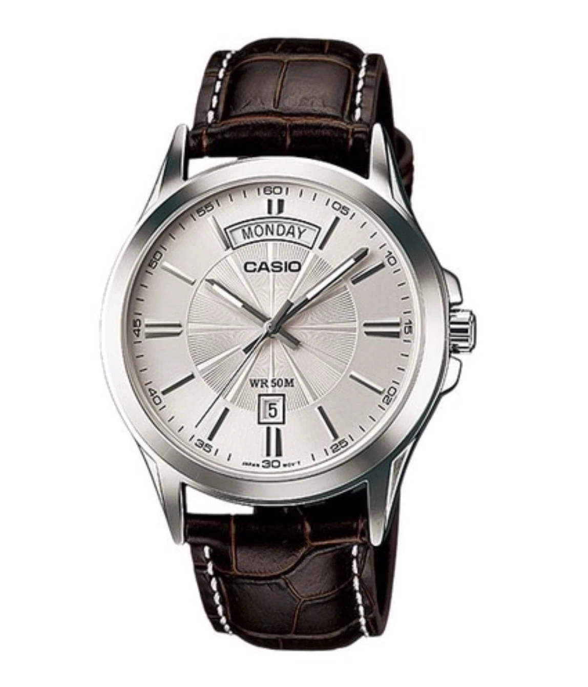 Casio MTP-1381L-7A Analog Leather Strap Quartz Men Watch Dress Classic Silver