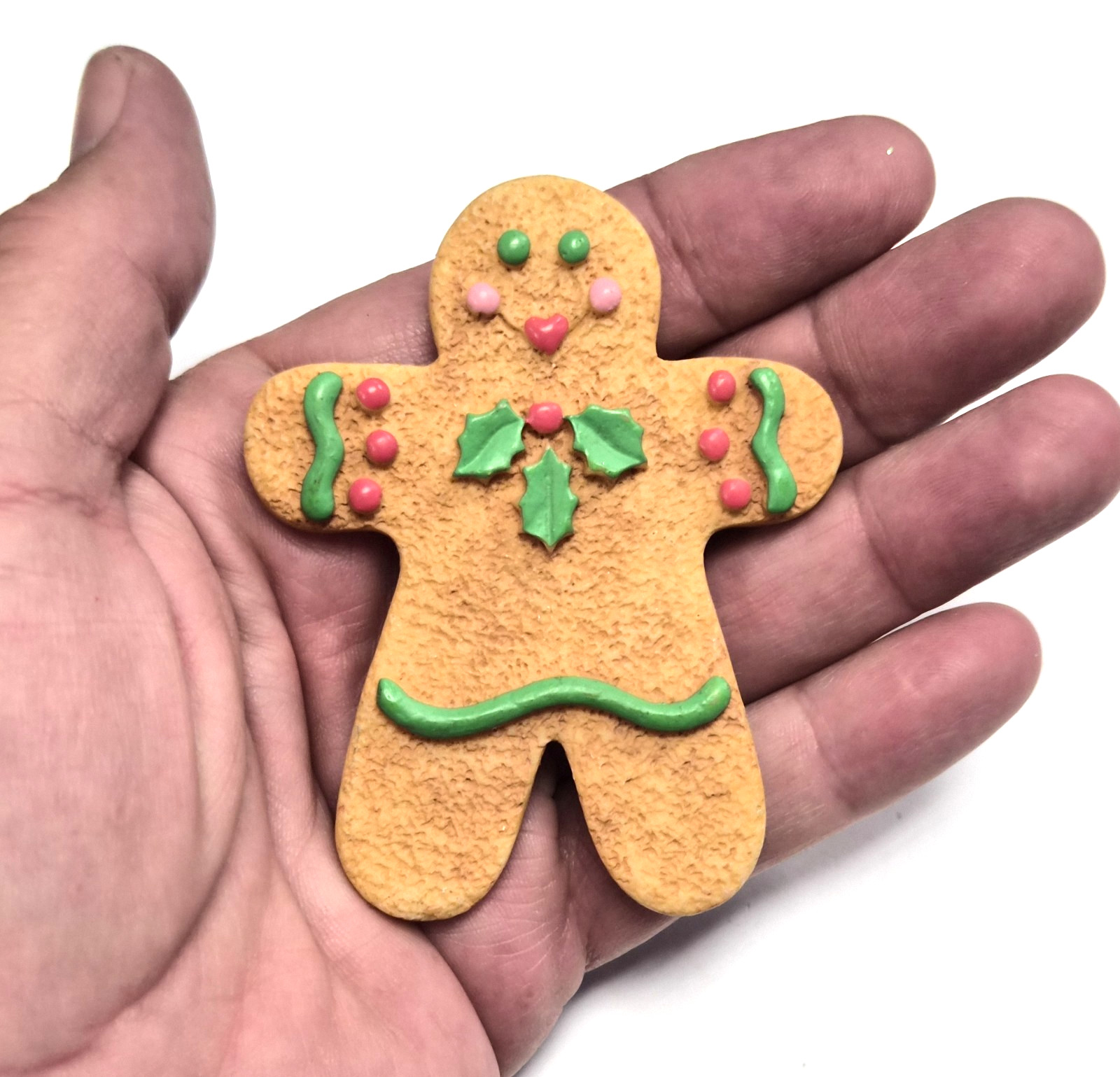 Estate Decorative Gingerbread Man Christmas Hand Painted Icing Pin / Brooch