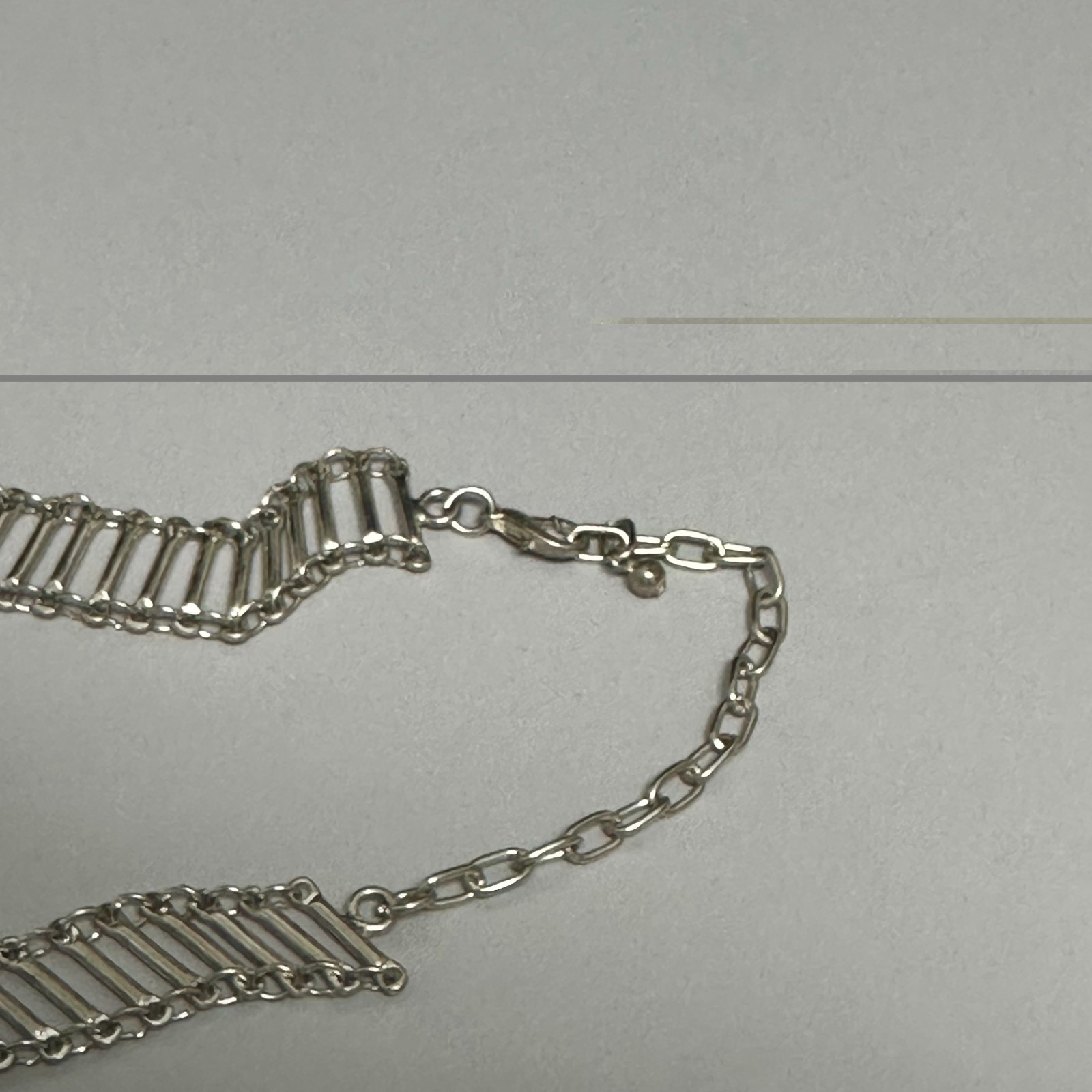 Bar Link Chain Necklace Silver Tone Collar Choker Adjustable Length 12″