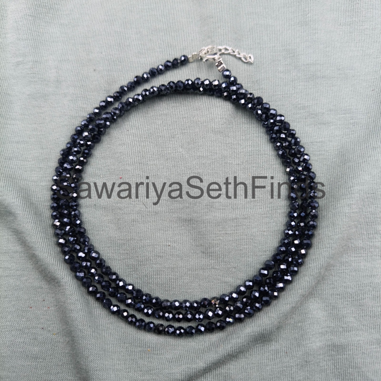 Black Spinel 3mm Faceted Necklace, Minimalist Sterling Silver Clasp, Handmade