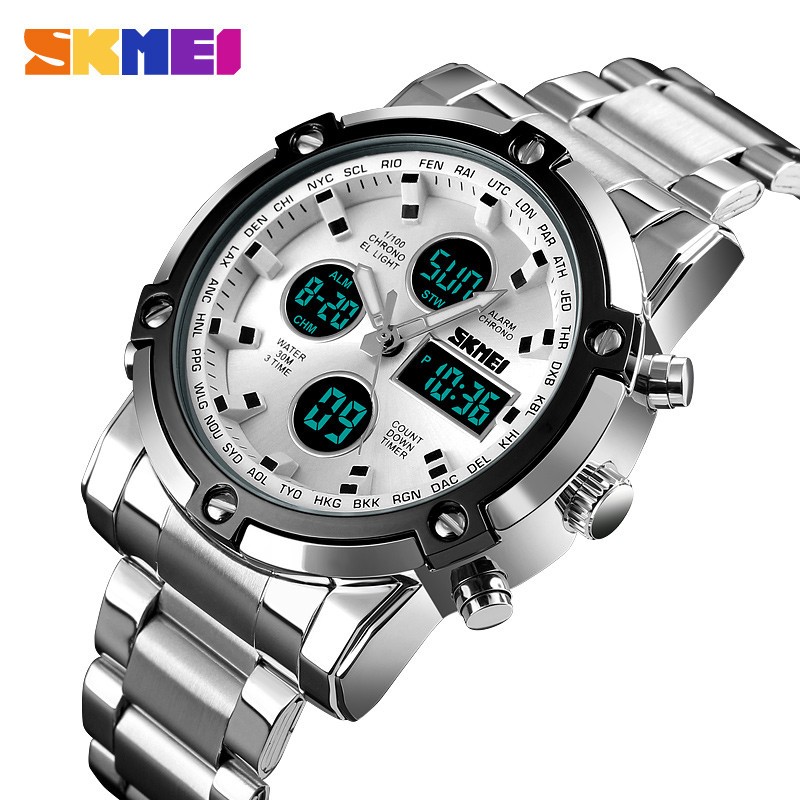 SKMEI Men Quartz Watch LED Digital Steel Wristwatch Casual Business Male Watches