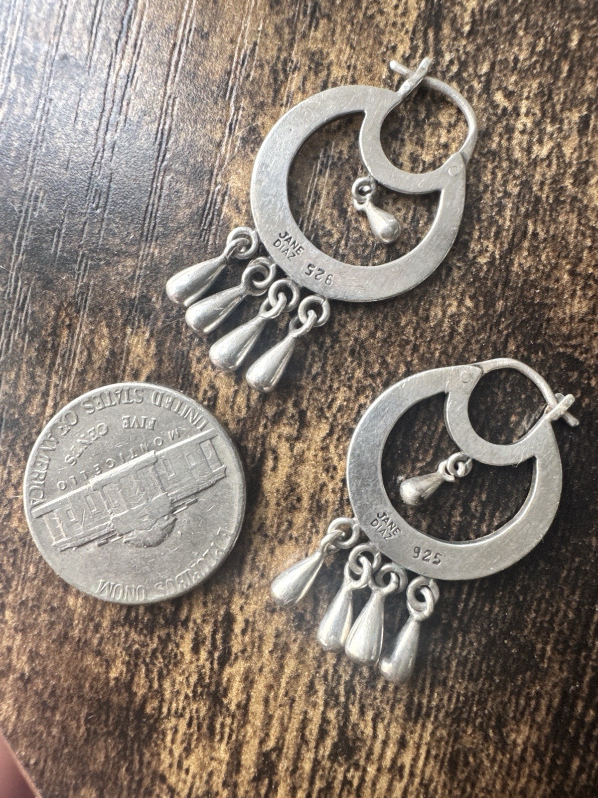 Jane Diaz 925 Sterling Frida Kahlo Hoop Earrings with Solid Tear Drop Dangles