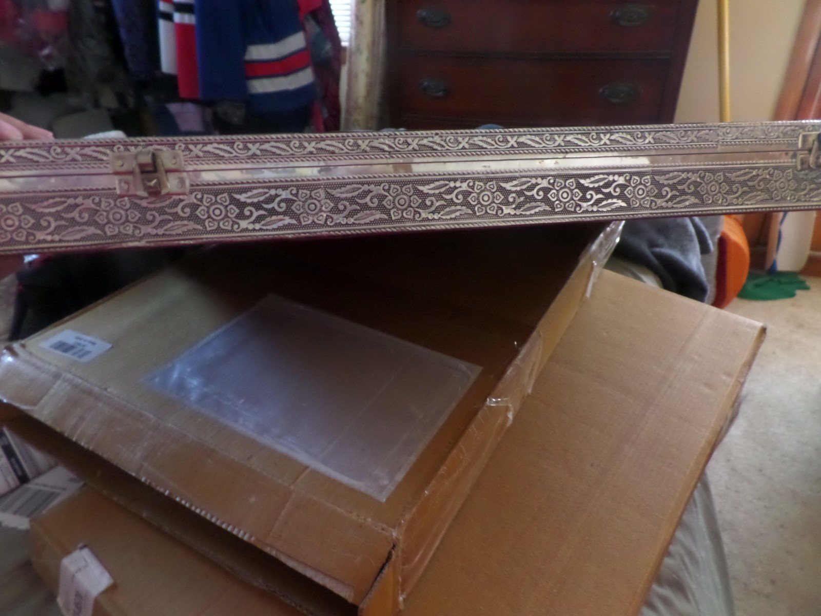handcrafted esgle embossed oxidized aluminum large jewery box 22x13x2