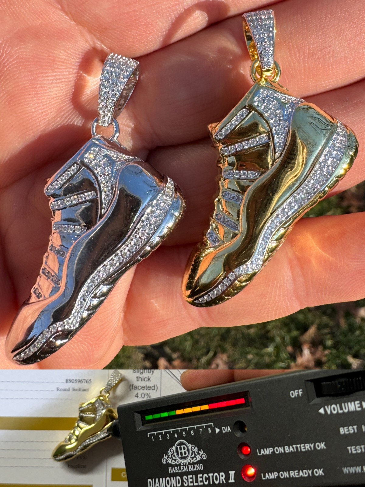 Air Jordan 45 Nike Sneaker Pendant MOISSANITE Real 925 Silver Gold Iced Hip Hop