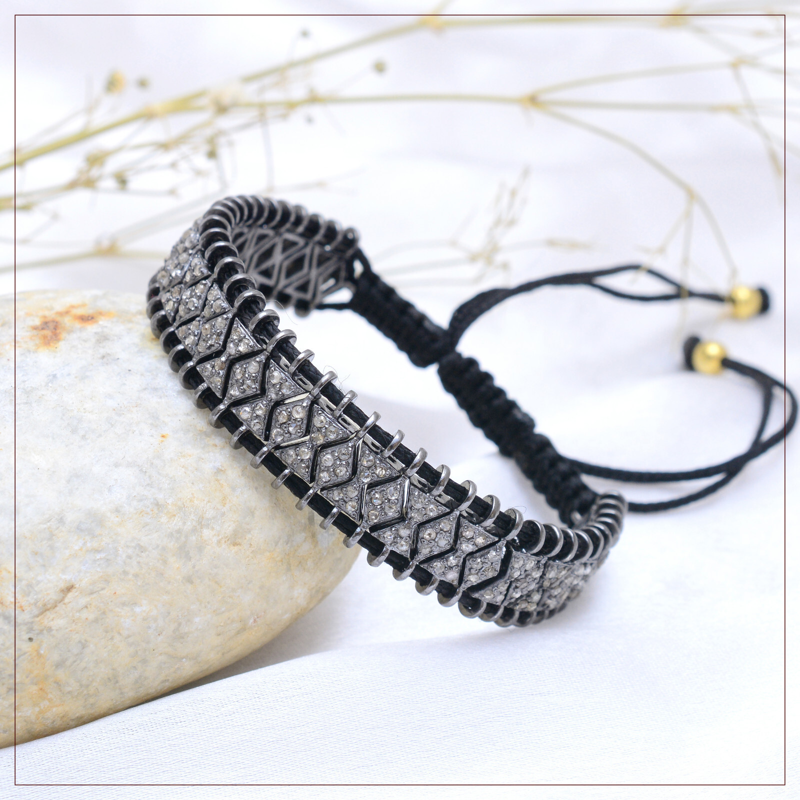 Shweta Creations Macrame Bracelet 925 Silver Diamond Beaded Women Gift Jewelry