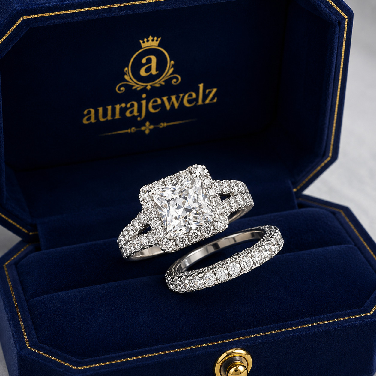 Princess Cut 3TCW Moissanite Wedding Ring 14k White Gold Plated Bridal Band Set