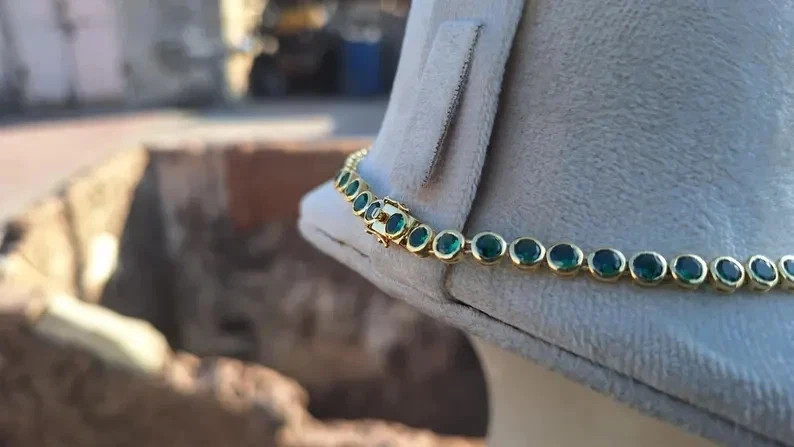 20TCW Round Cut Lab Created Emerald Bezel Tennis Necklace 14k Yellow Gold Plated
