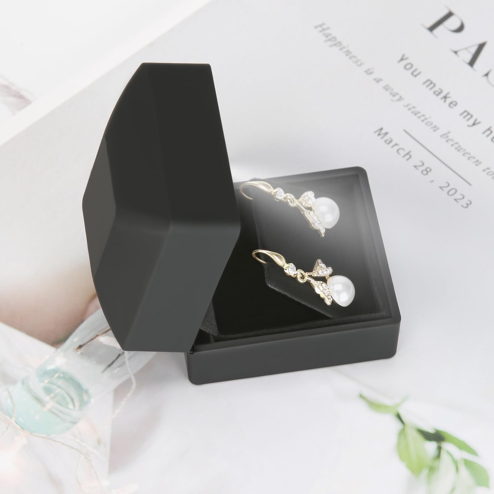 LED Stud Earring Jewelry Gift Box for Proposal, 2.55*2.36*1.96 inches, Black