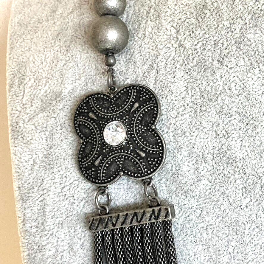 Afghan vintage necklace oxidised black metal heavy Bohemian style 82cm unusual