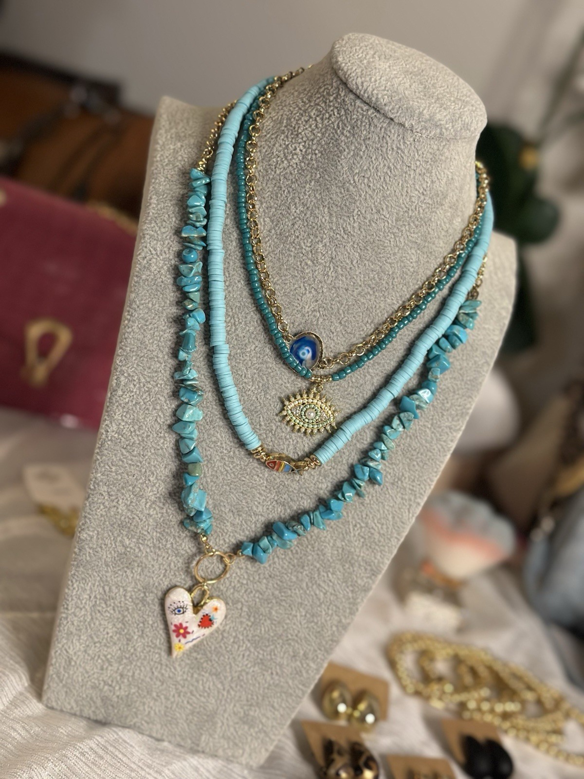 Set de Collares Color Turquesa Collares de Verano 3 Unidades de Collares Nueva