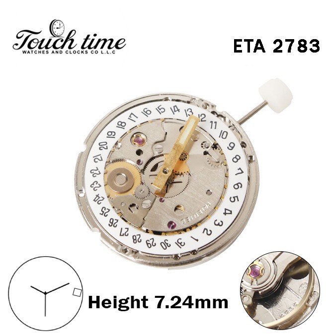 ETA 2783-Automatic Movement-White Date Disk At 3-Horizontal-H:7.24mm-3 Hands