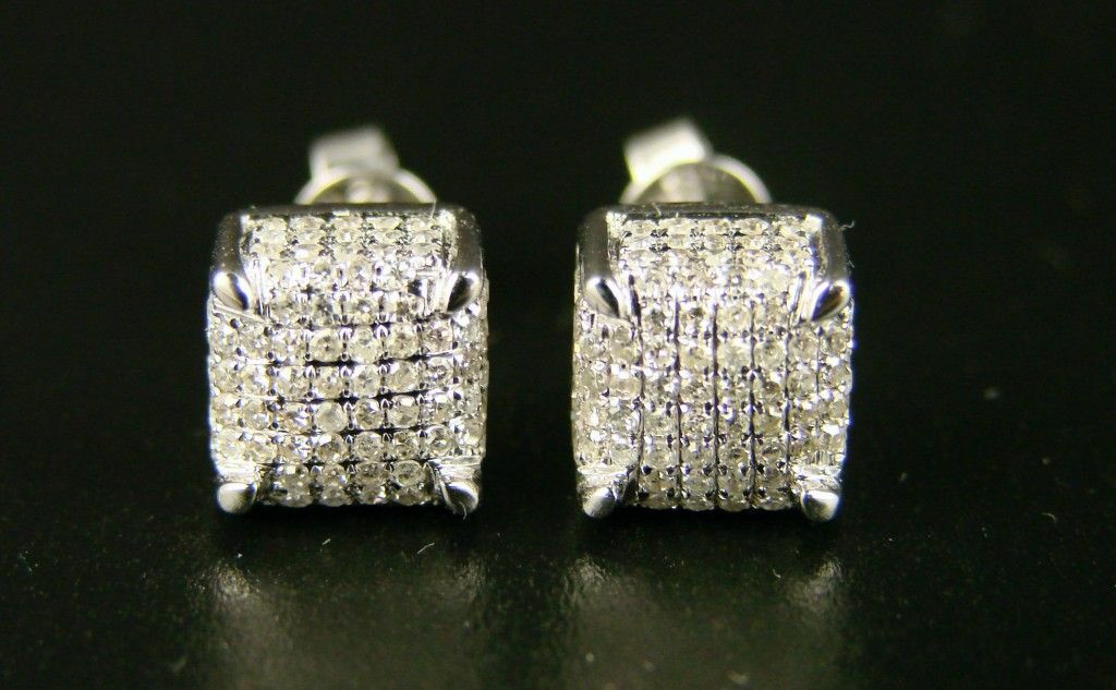 1ct Lab-Created Moissanite Ice Cube Cluster Hip Stud Earrings White Gold Plated