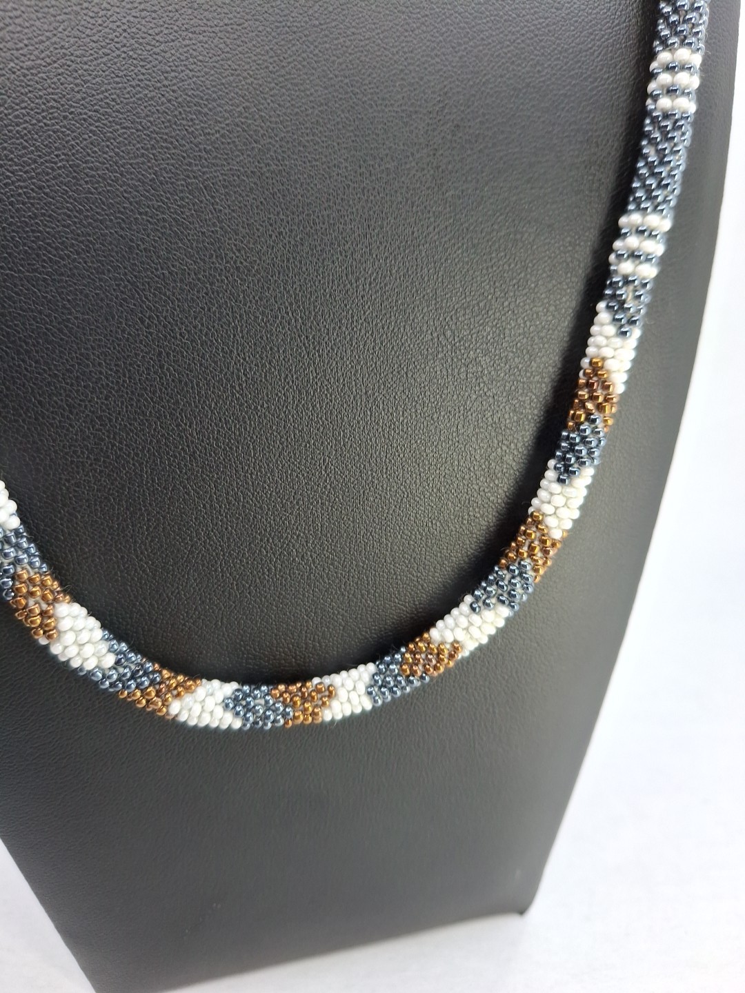 Alexa’s Angels White Bronze &Metallic Blue Beaded Necklace