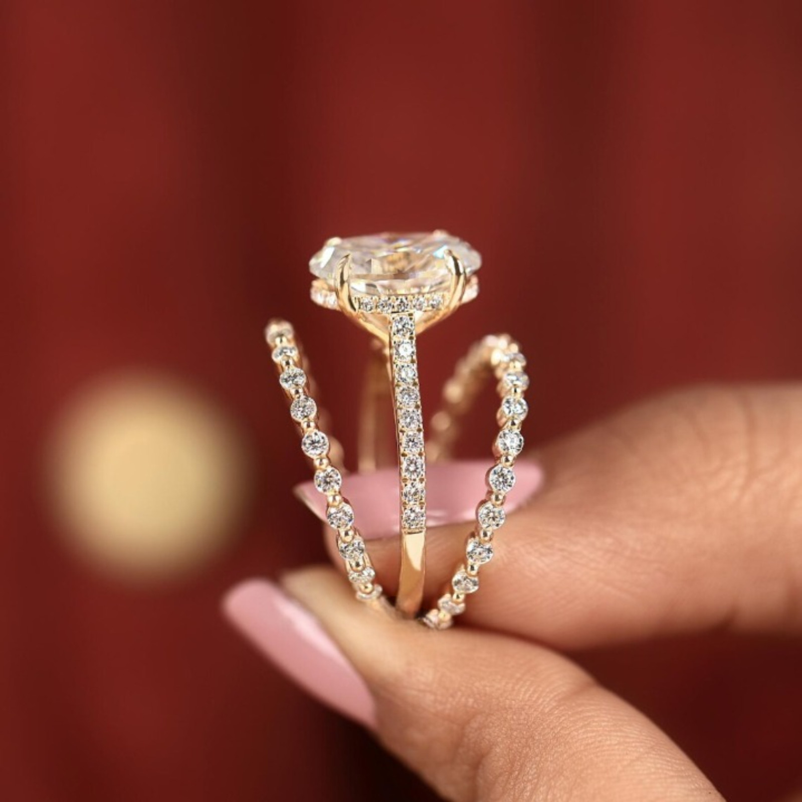 3 Carat Oval Cut Lab Grown Diamond Engagement Ring With 2 Bands | 14k Gold
