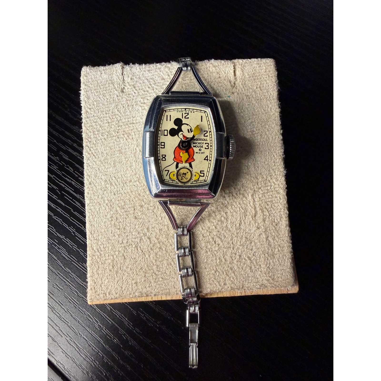 Vintage 1930s Ingersoll Mickey Mouse Watch Tonneau Case Mechanical USA Made