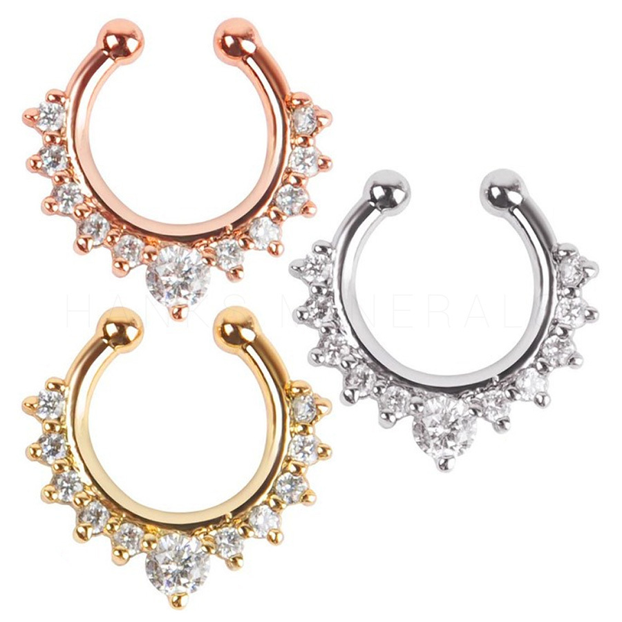 Septum Clip-On Fake Nose Ring Clicker Non-Piercing Crystal Hanger Hoop Jewelry