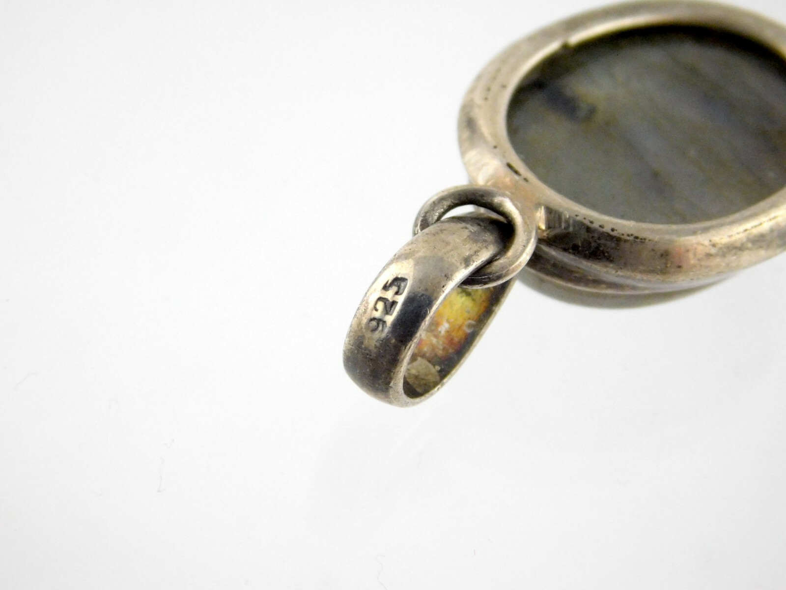 Vintage Sterling Silver Labradorite Cabochon Pendant 925 1.5 Inches 8.8 Grams