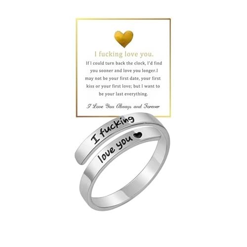 sunglnl I Fcking Love You Ring For Women, Open Adjustable Adjustable, Silver
